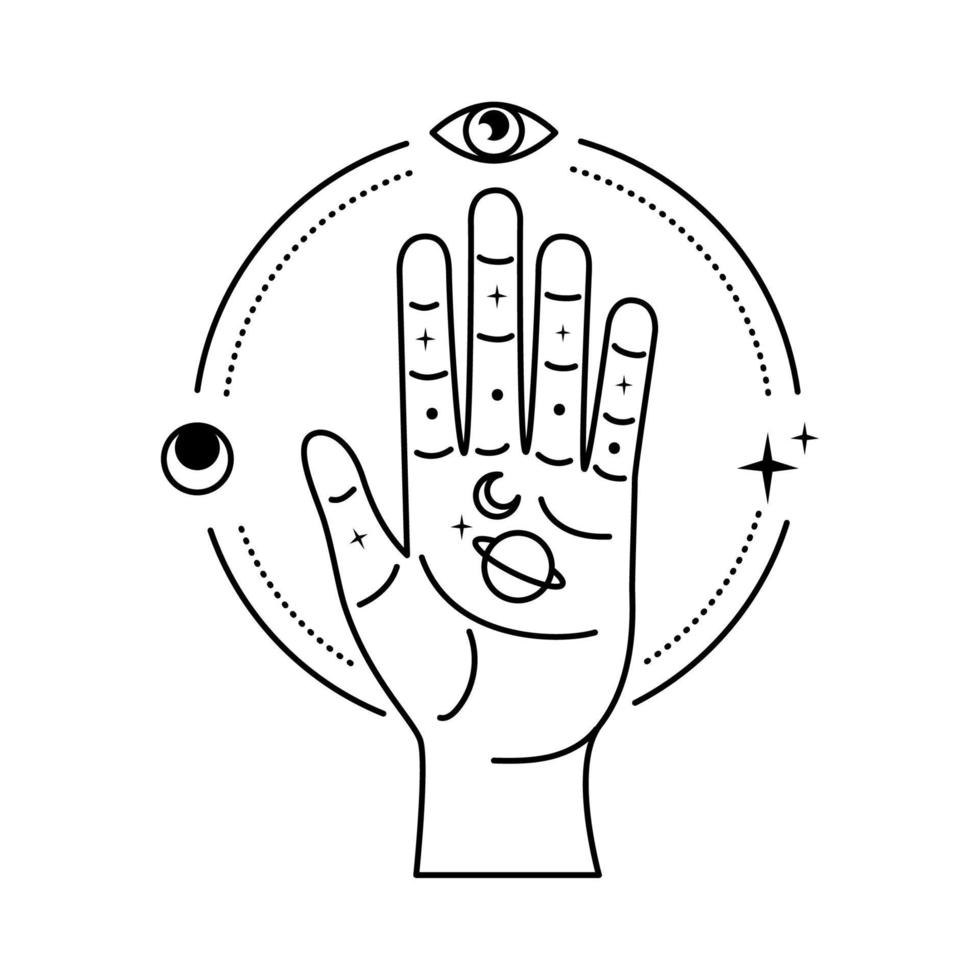 mão com ícones do universo vetor