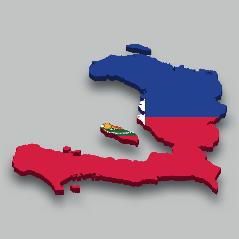 3D mapa isométrico do haiti com bandeira nacional. vetor