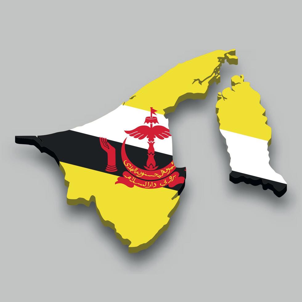 3D mapa isométrico de brunei com bandeira nacional. vetor