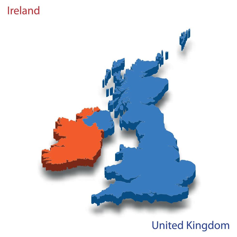 mapa isométrico 3d relações irlanda e reino unido vetor