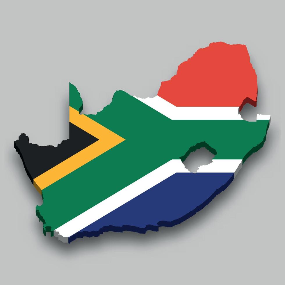 3d mapa isométrico da áfrica do sul com bandeira nacional. vetor