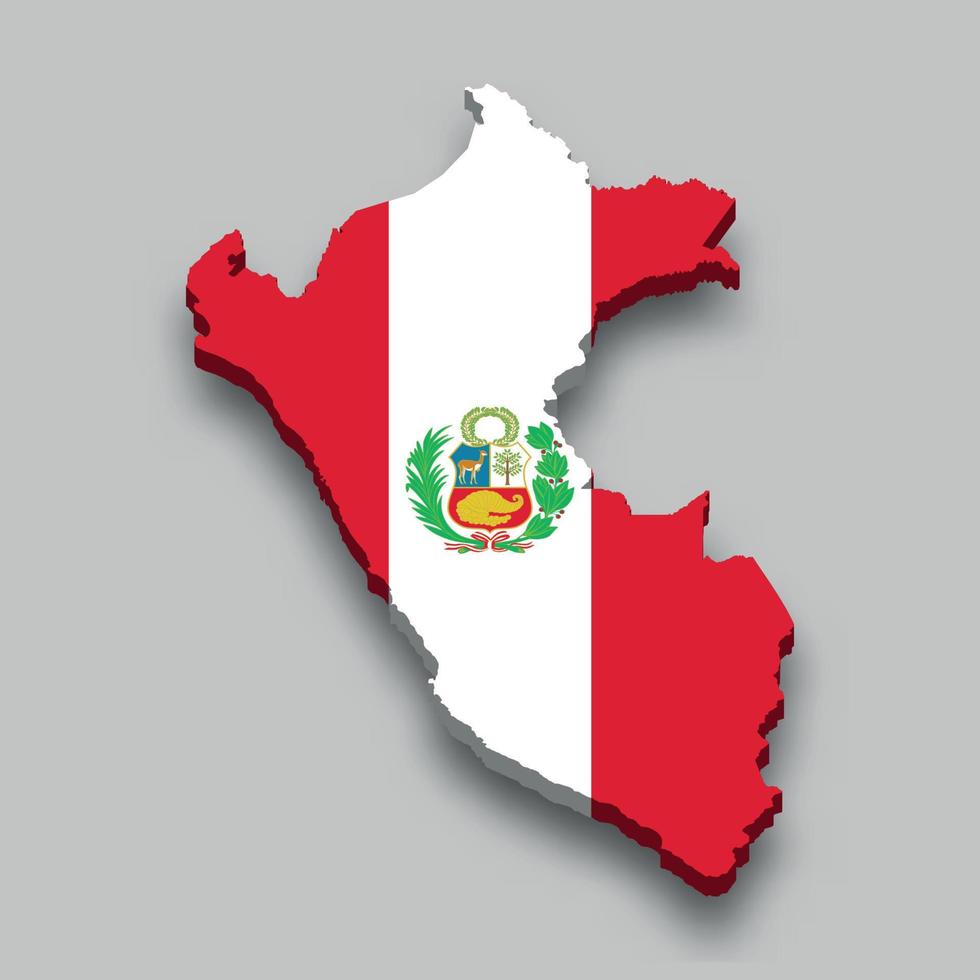 3D mapa isométrico do peru com bandeira nacional. vetor