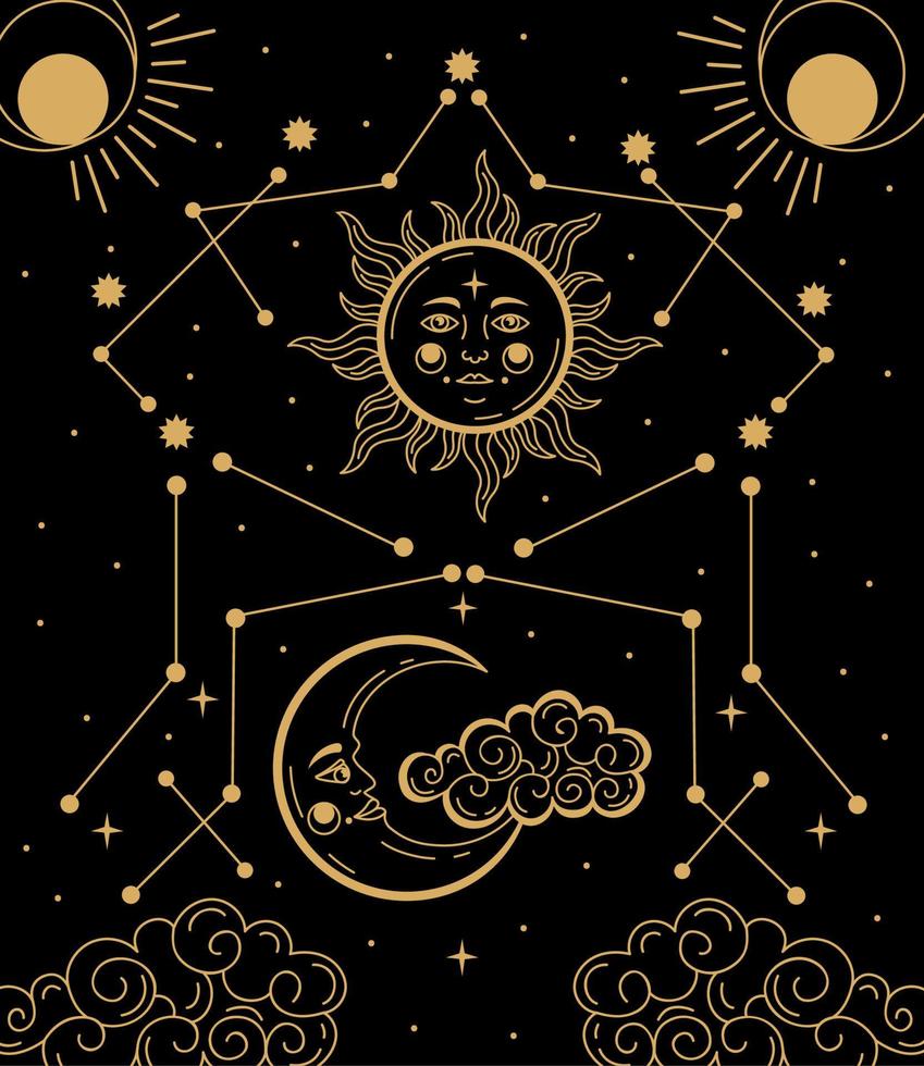 astrologia sol e lua vetor