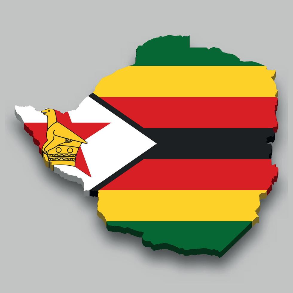 Mapa isométrico 3D do Zimbábue com bandeira nacional. vetor