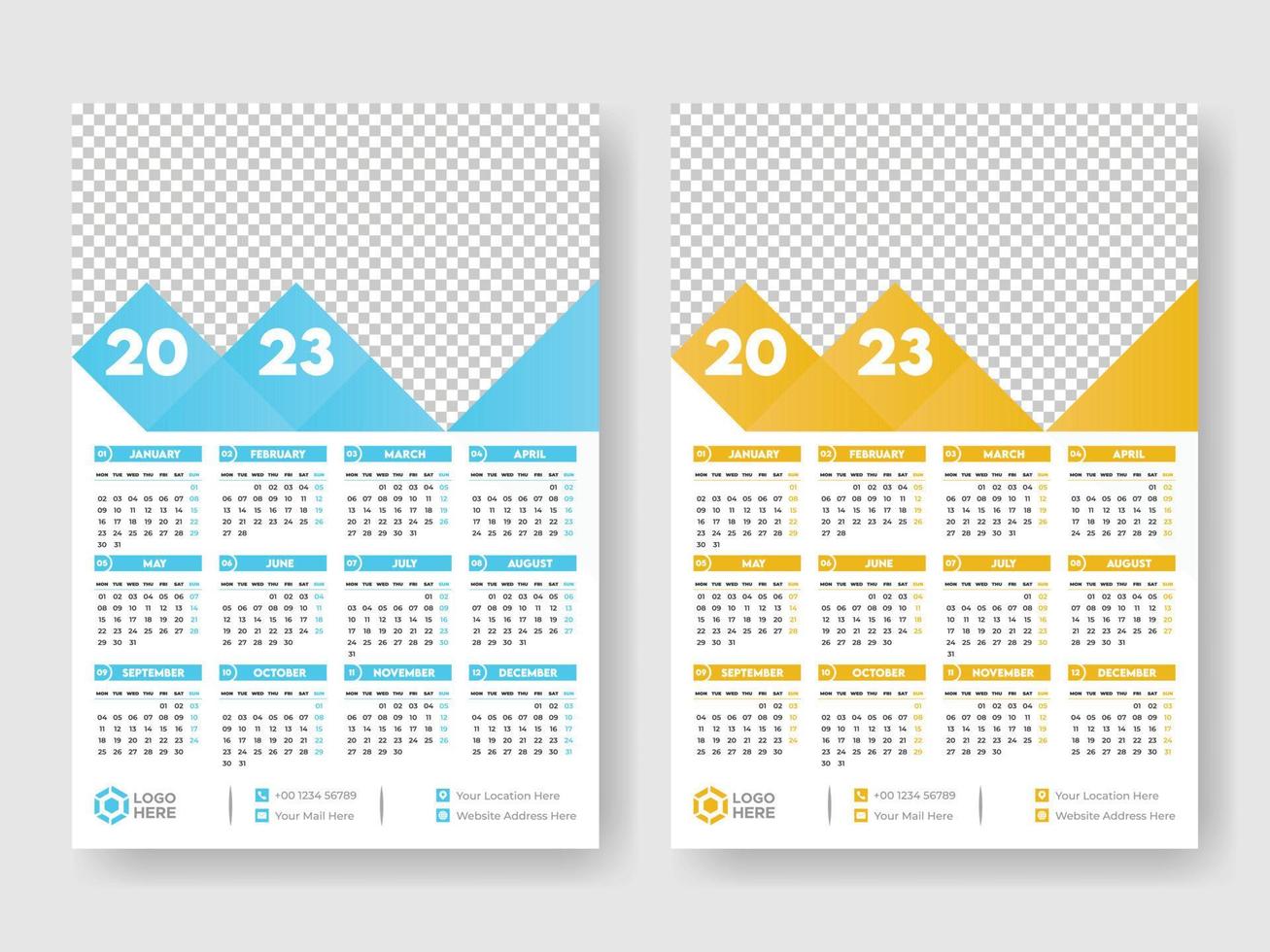 calendário 2023 semana começar segunda-feira vetor de modelo de design corporativo.