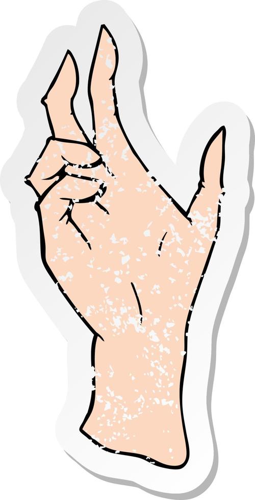 adesivo retrô angustiado de uma mão de desenho animado vetor