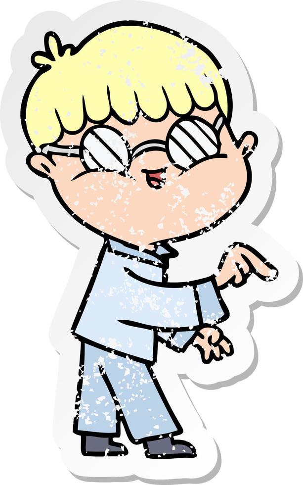 vinheta angustiada de um menino de desenho animado usando óculos vetor