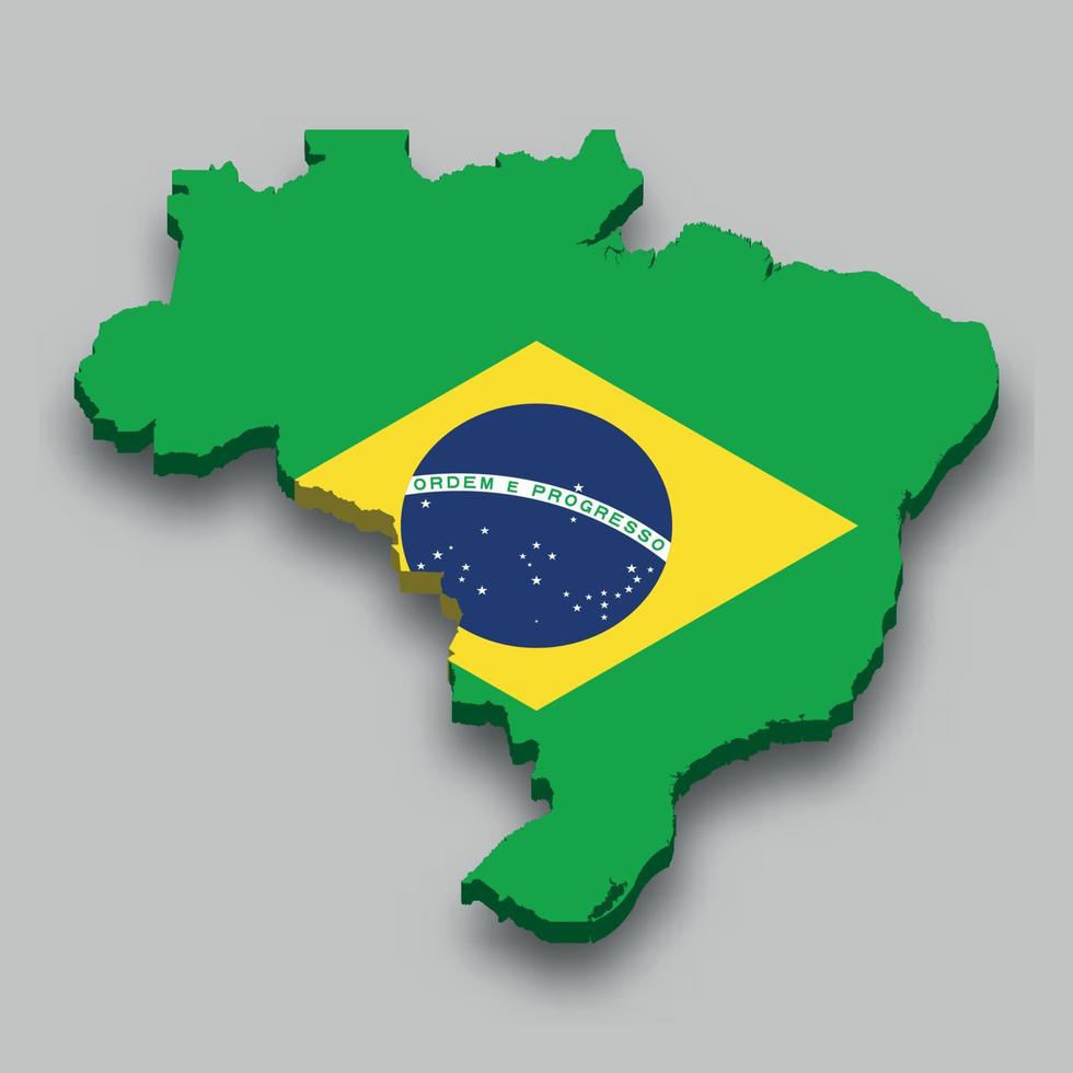 3D mapa isométrico do brasil com bandeira nacional. vetor