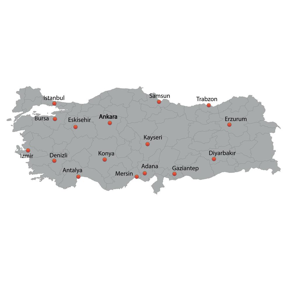 mapa detalhado da Turquia vetor