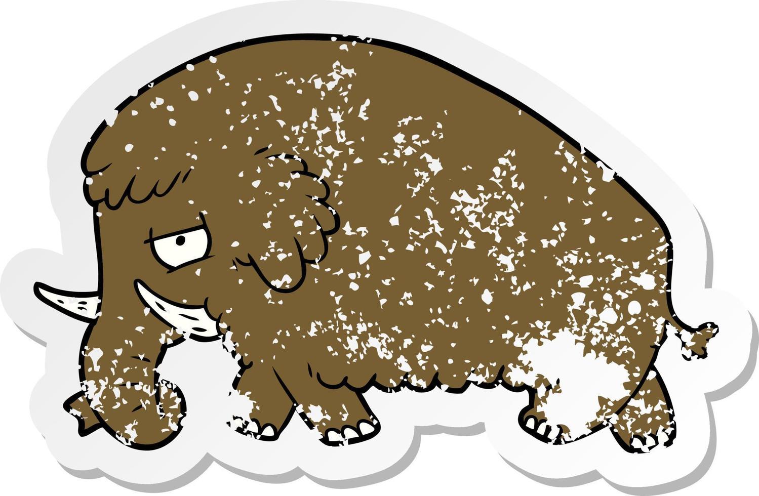 vinheta angustiada de um mamute de desenho animado vetor