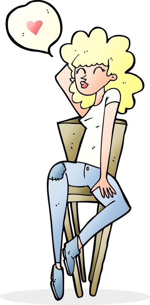 mulher de desenho animado apaixonada posando na cadeira vetor
