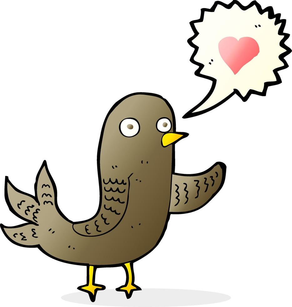 pássaro de desenho animado com coração de amor cantando vetor