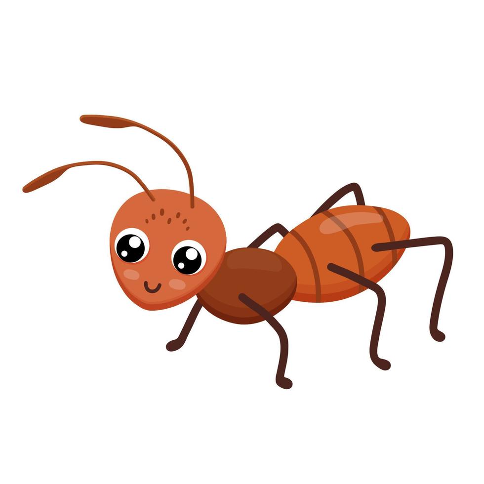 formiga sorridente bonita isolada no fundo branco. inseto engraçado para crianças. ilustração em vetor plana dos desenhos animados