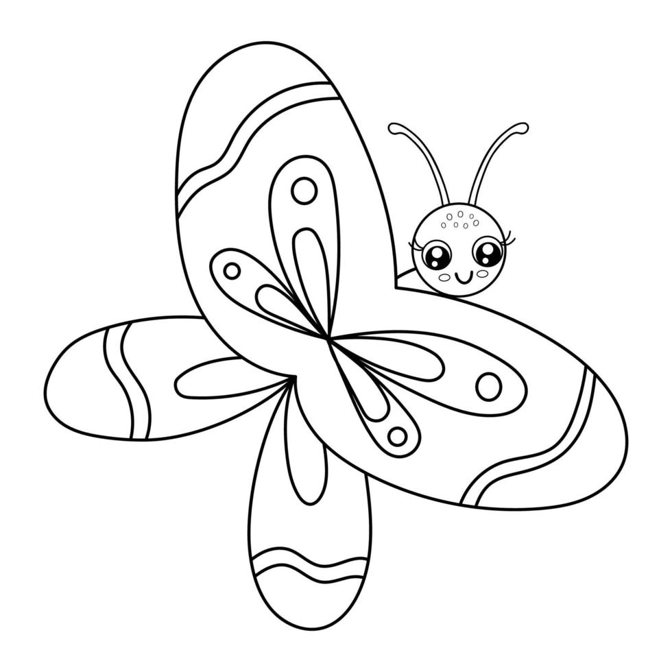 borboleta de contorno bonito isolada no fundo branco. inseto engraçado para livro de colorir infantil. ilustração de linha de vetor de desenho animado