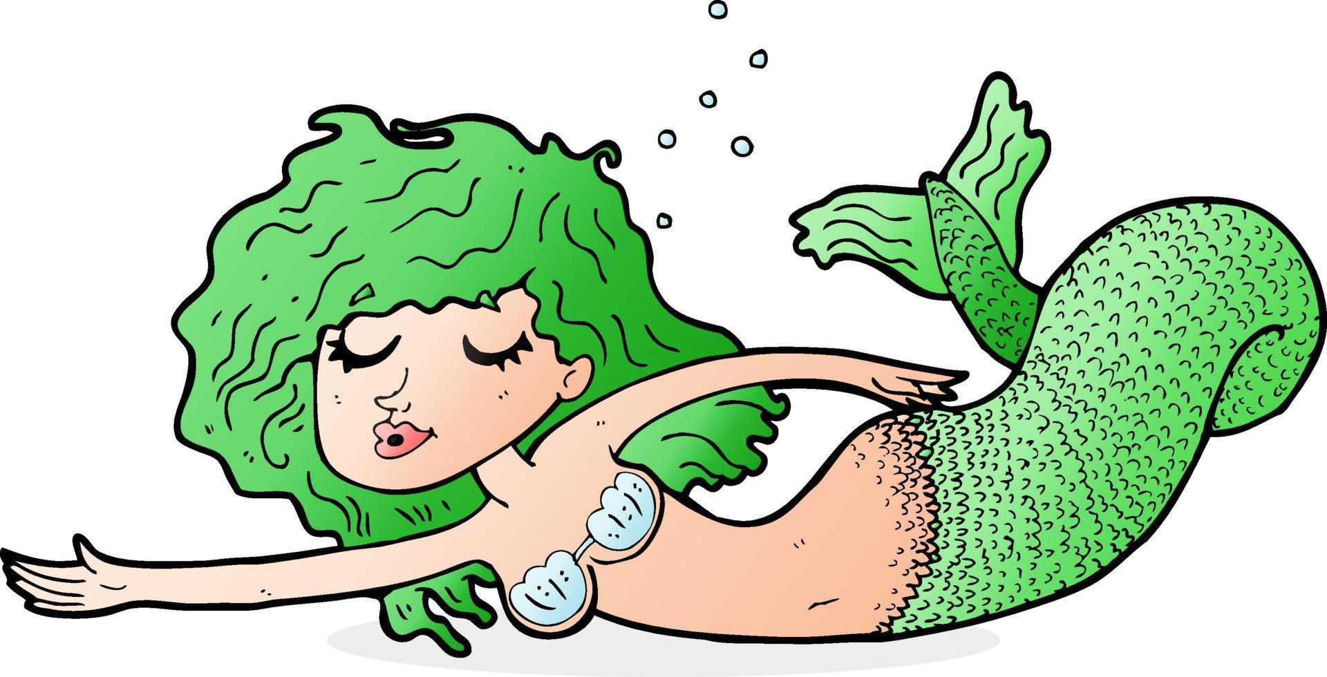 sereia dos desenhos animados com cabelo verde vetor