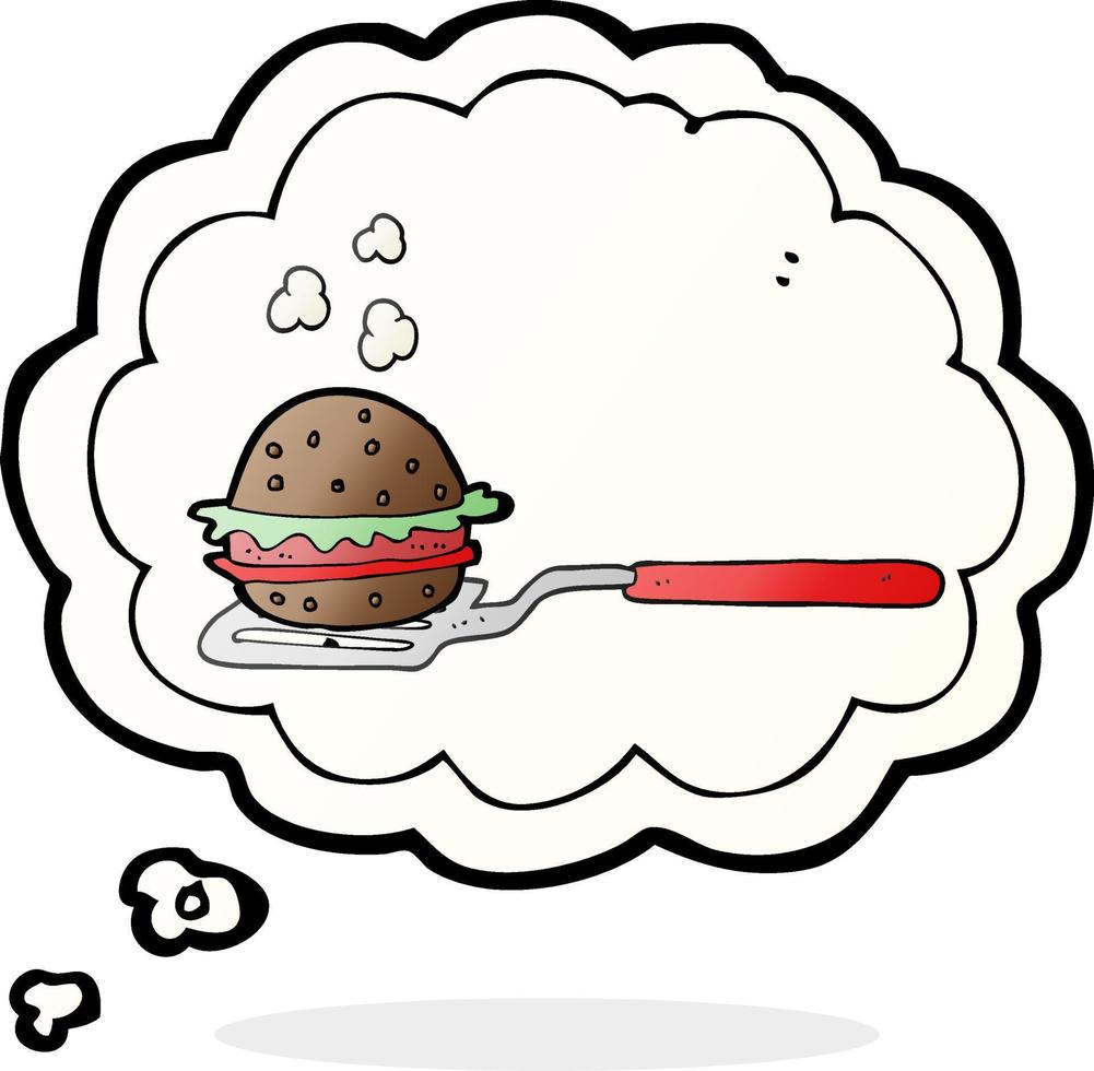 espátula de desenho de bolha de pensamento desenhada à mão livre com hambúrguer vetor