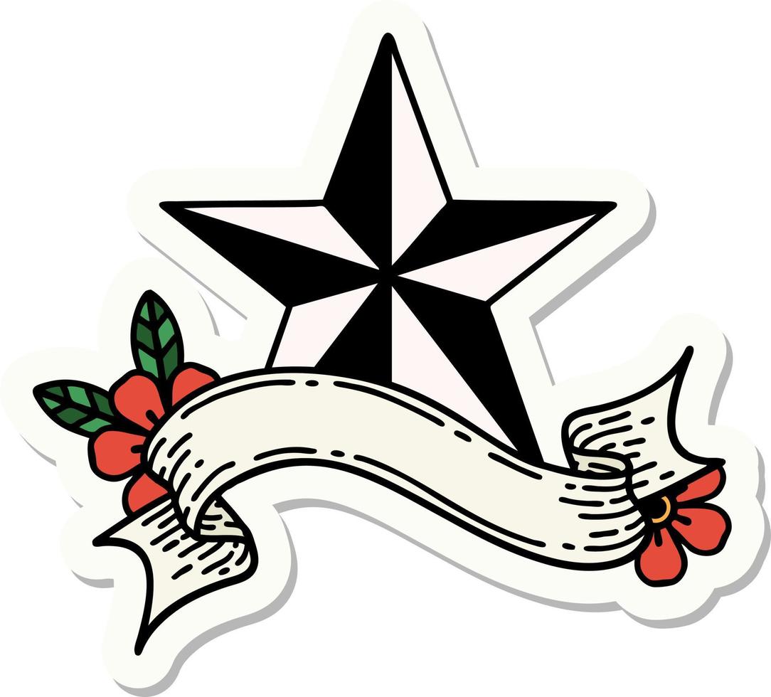 adesivo estilo tatuagem com banner de uma estrela vetor