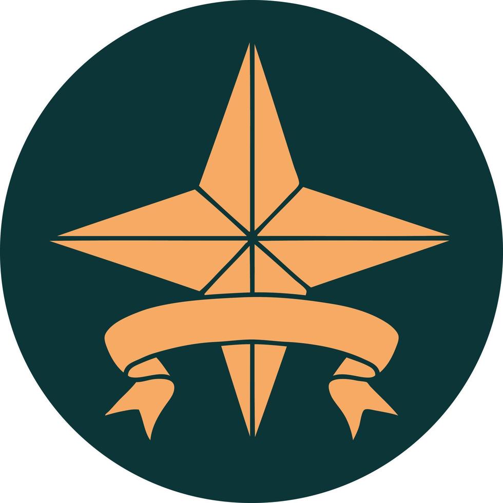 ícone de estilo de tatuagem com banner de uma estrela vetor