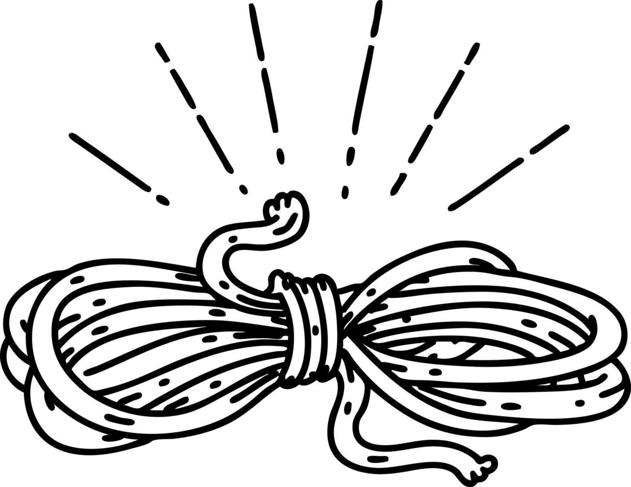 ilustração de uma corda de ferida de estilo de tatuagem de trabalho de linha preta tradicional vetor