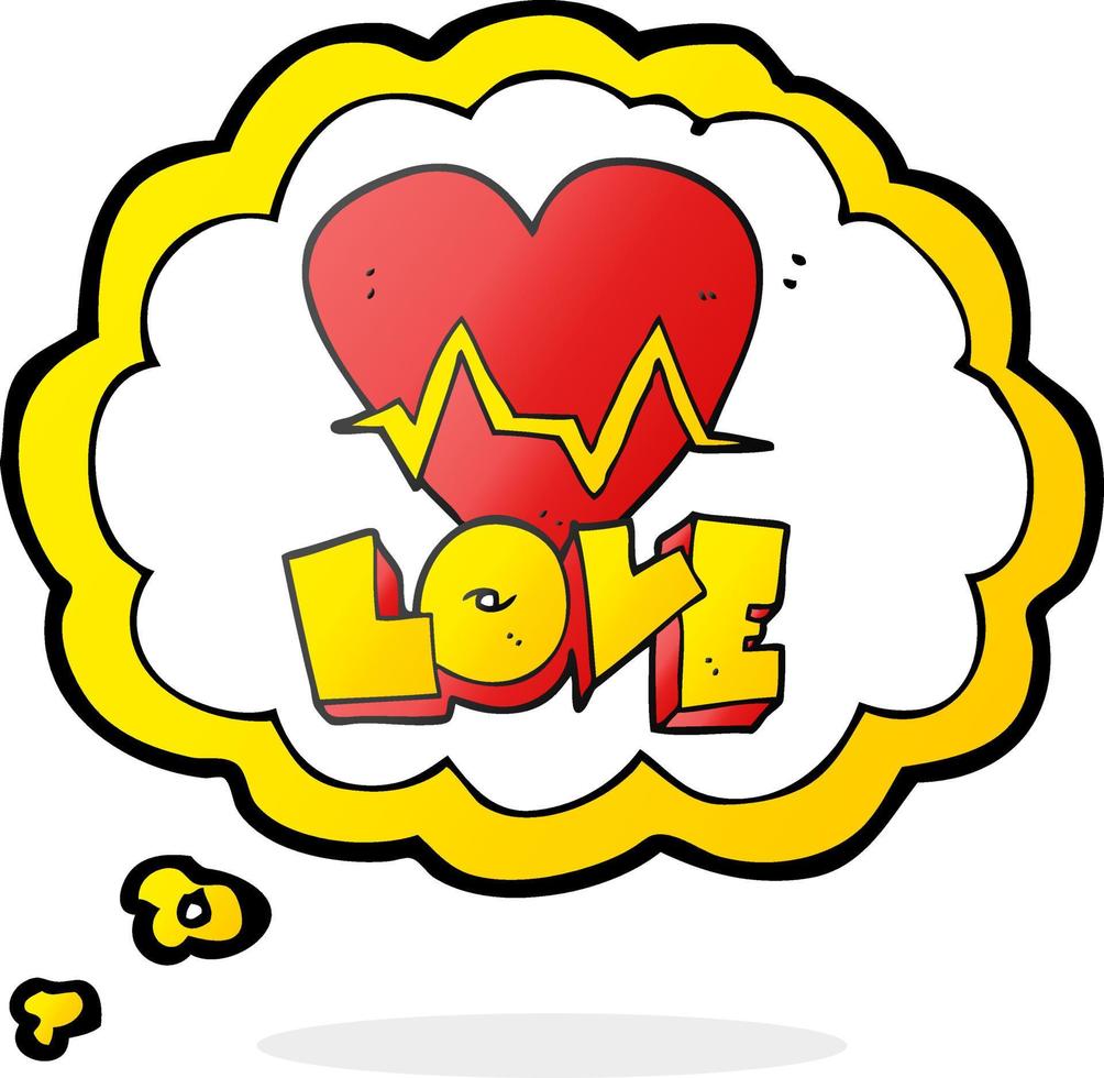 balão de pensamento desenhado à mão livre símbolo de amor de pulso de frequência cardíaca de desenho animado vetor