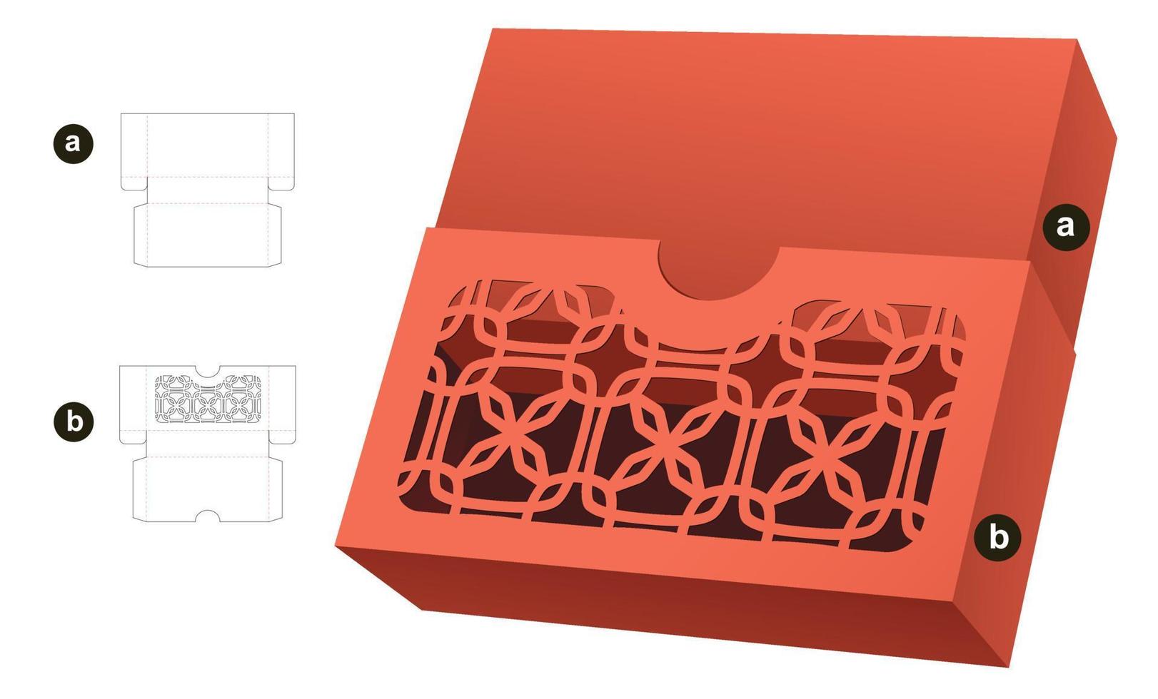 caixa deslizante com janela de luxo estampada no modelo de capa cortada e maquete 3d vetor