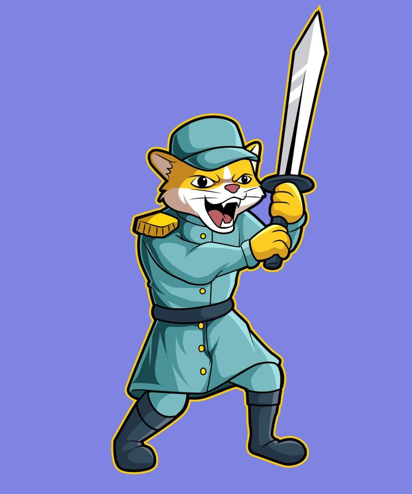 ilustração de desenho de mascote de espada de gato vetor