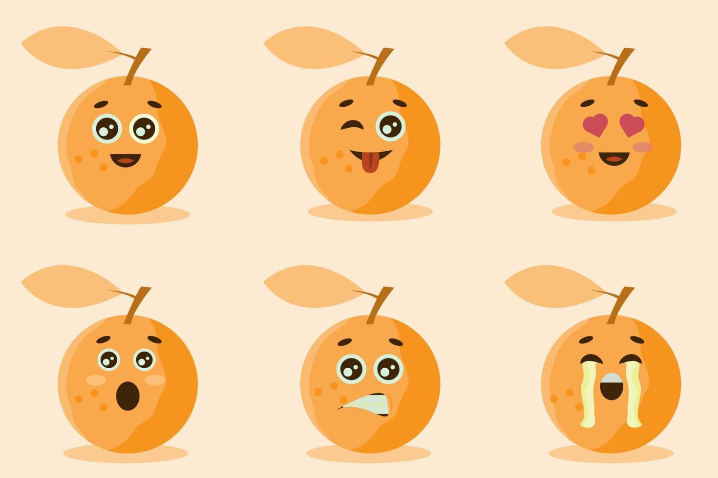 personagens laranja fofos com várias emoções vetor