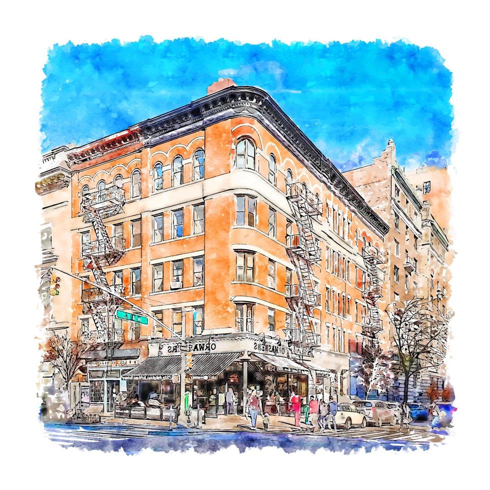 arquitetura nova york esboço em aquarela ilustração desenhada à mão vetor