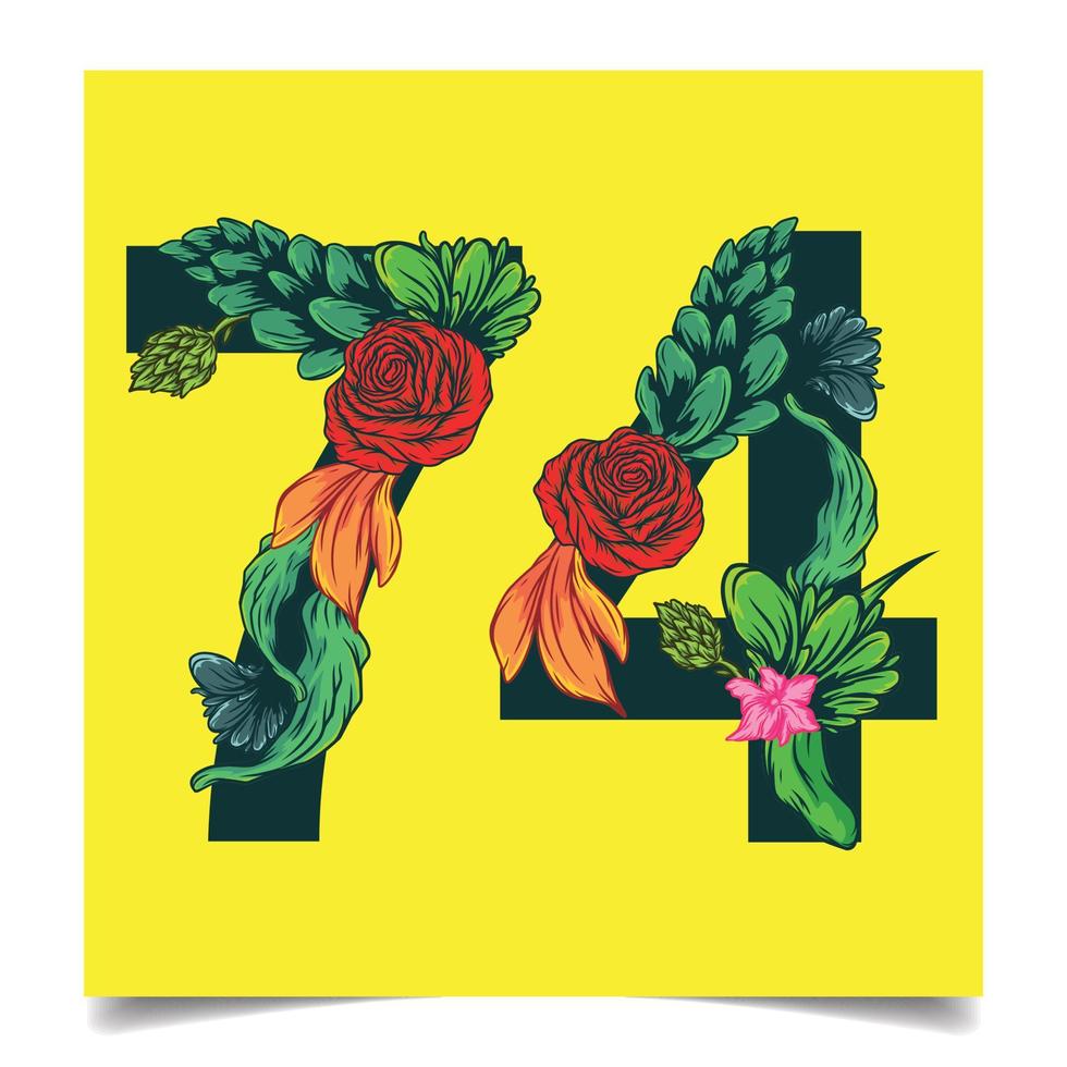 vector design floral colorido 74 números isolado no fundo branco