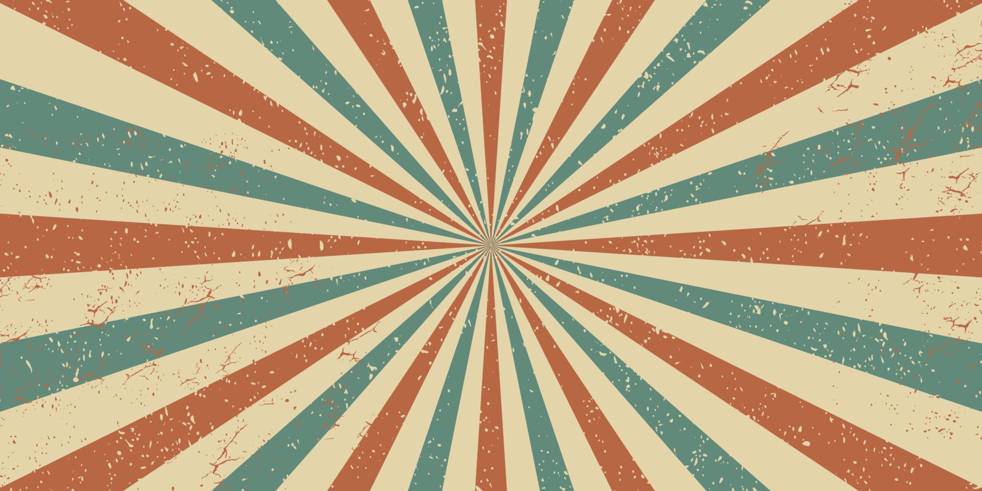 cenário de vetor vintage de cartaz de circo grunge. fundo horizontal retrô de luz solar. ilustração vetorial de explosão de cor. fundo de padrão de raio de feixe de sol mágico. design de modelo de starburst de papel antigo