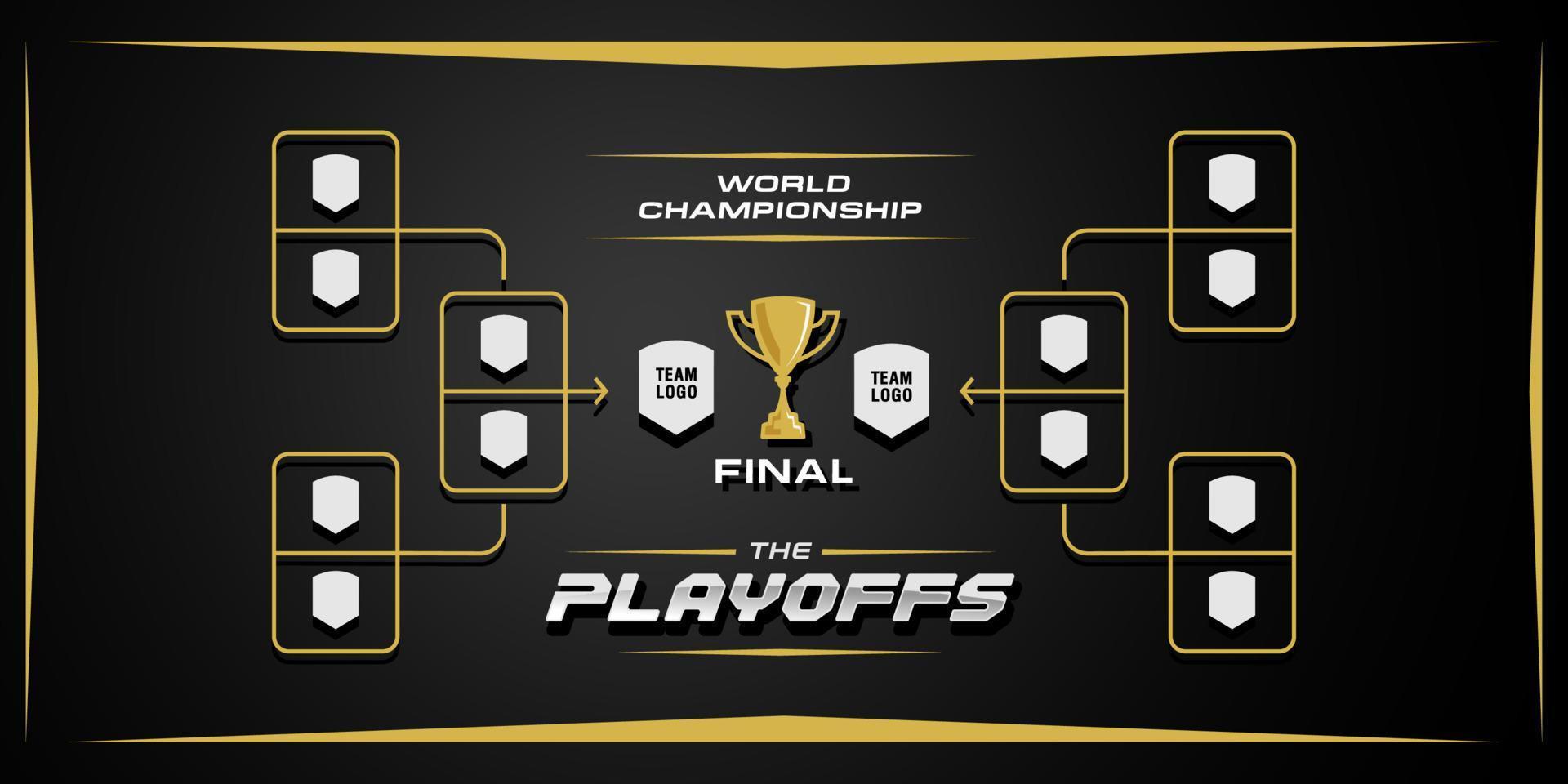 layout de palco de concurso de campeonato de torneio de jogo de esporte elegante preto e dourado, vetor de gráfico de placa de suporte de eliminação dupla com fundo de ilustração de ícone de prêmio de troféu de campeão