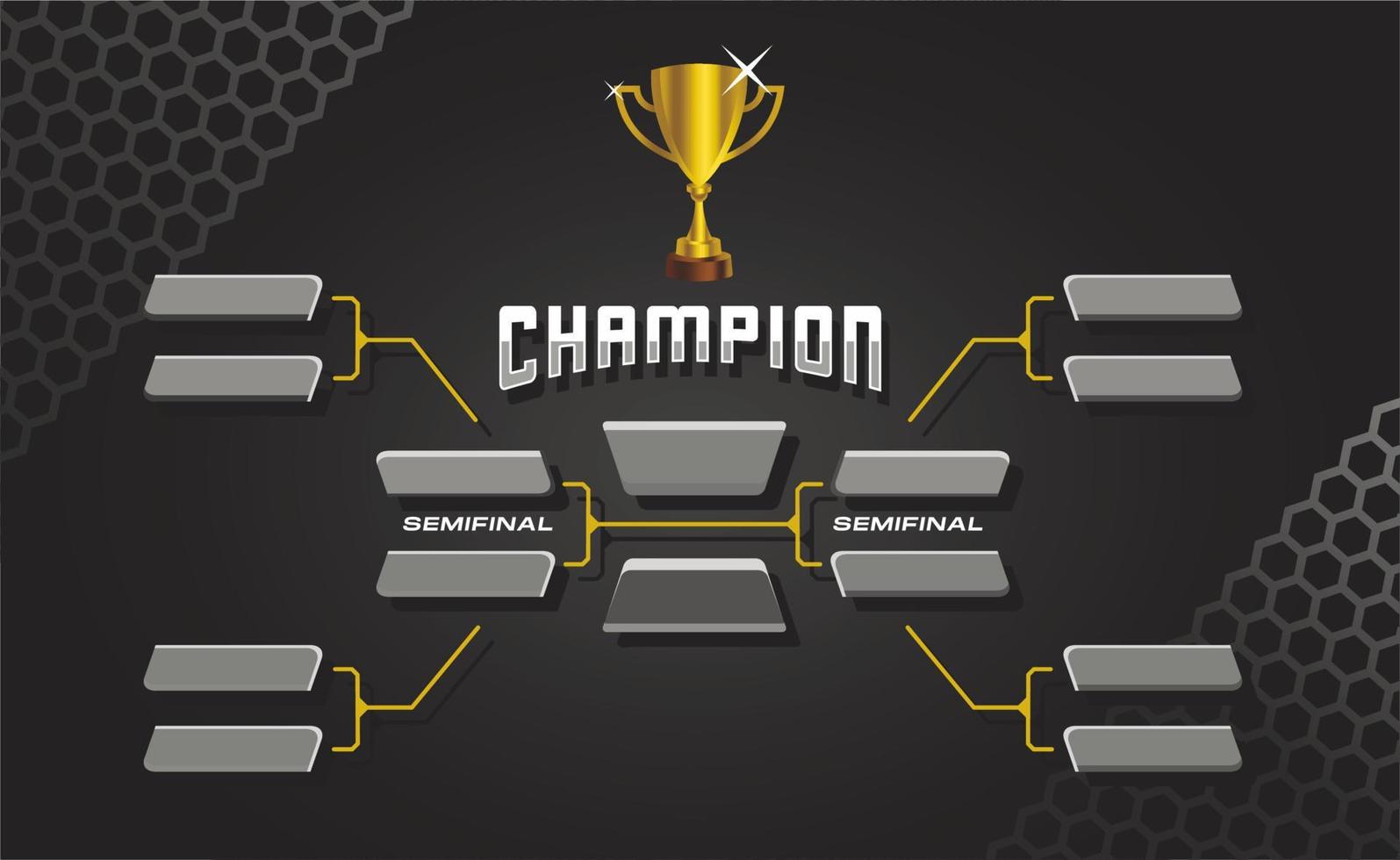 layout de palco de concurso de campeonato de torneio de jogo de esporte elegante preto e dourado, vetor de gráfico de placa de suporte de eliminação dupla com fundo de ilustração de ícone de prêmio de troféu de campeão