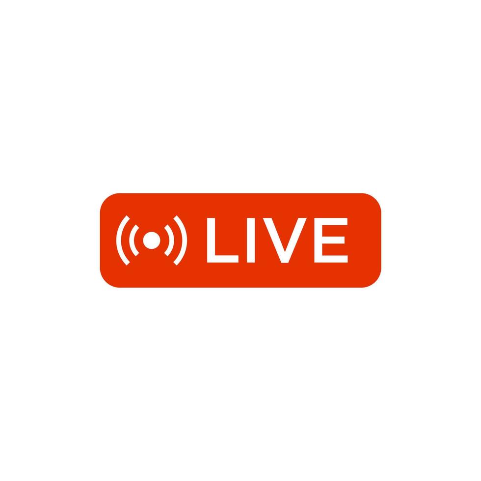 ilustração de etiqueta de vetor de ícone de transmissão on-line, sinal de transmissão ao vivo no fundo do retângulo vermelho. botão de relatório ao vivo.
