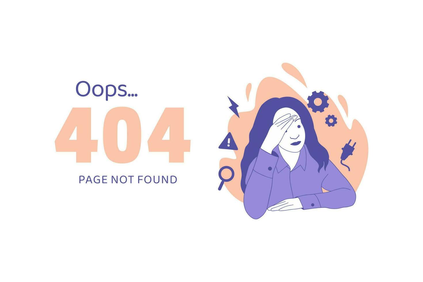 mulher de mãos dadas na cabeça tendo decepção para oops 404 error design concept landing page vetor
