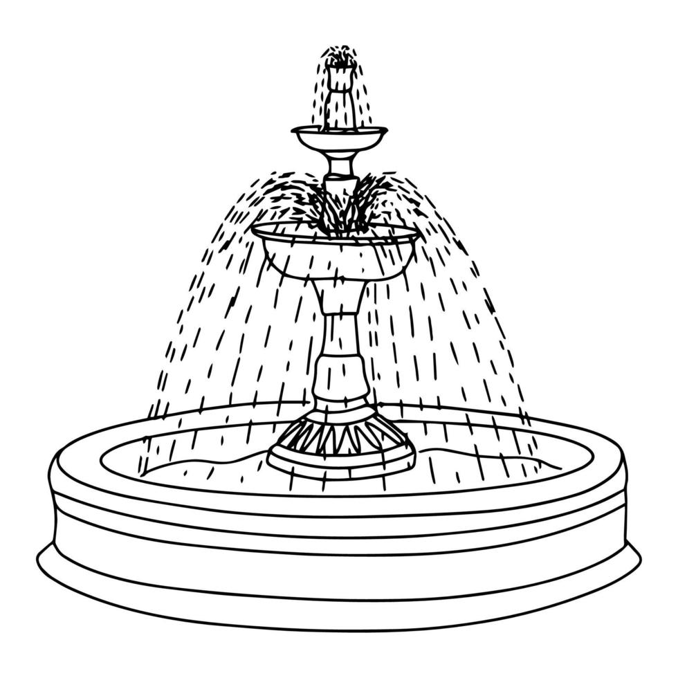 a fonte de água clássica é feita na forma de uma flor, desenho de estilo doodle. vetor