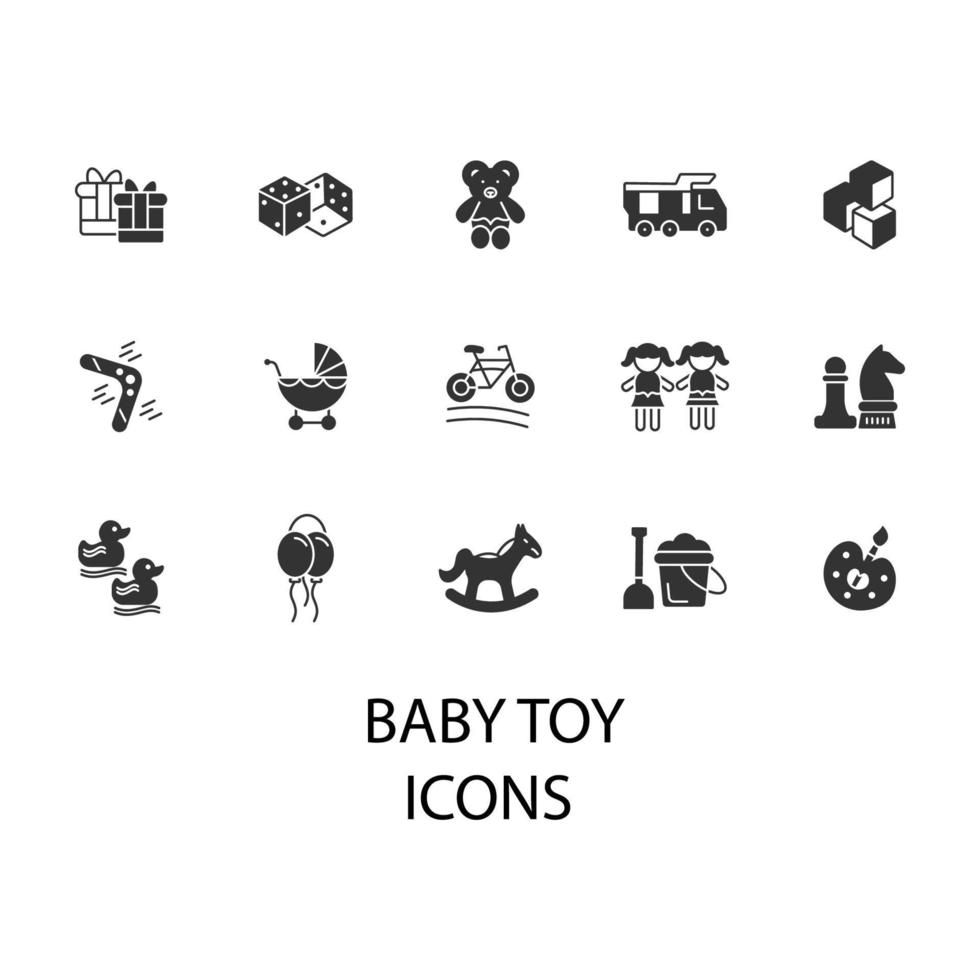 conjunto de ícones de brinquedo de bebê. elementos de vetor de símbolo de pacote de brinquedos de bebê para web infográfico