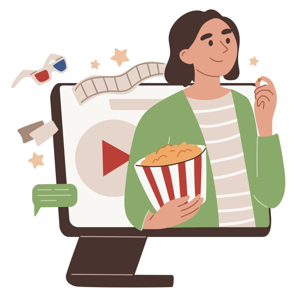 conceito de cinema online. cinema online. filmes. tela de computador. ilustração vetorial plana. vetor