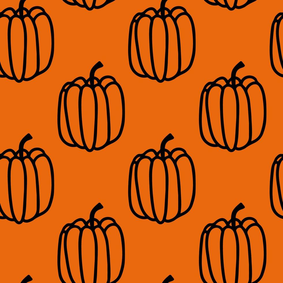 vector halloween padrão sem emenda abóboras clipart na laranja. ilustração engraçada e fofa para design sazonal, têxtil, sala de jogos para crianças de decoração ou cartão de felicitações. impressões desenhadas à mão e doodle.