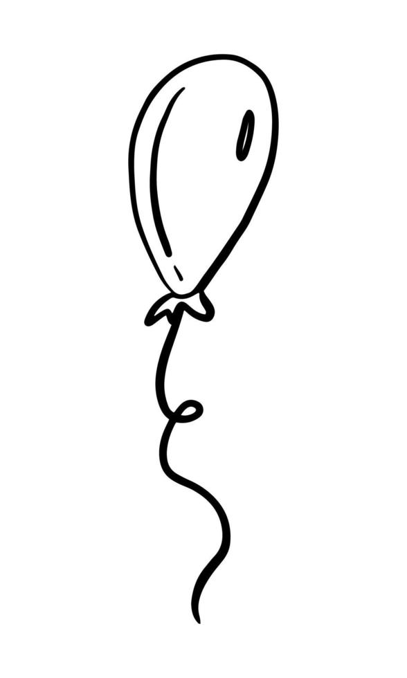 balão de ar desenhado à mão vetorial para festa de aniversário, celebração. doodle forma oval, presente de balão de forma redonda com linhas onduladas, fitas. rabisco, ondulado, redemoinhos, giros. desenho de rabiscar adulto e crianças para colorir vetor