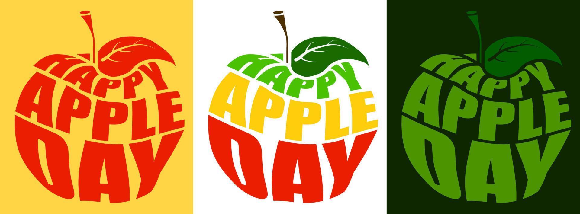 feliz dia da maçã em 21 de outubro. inscrição com nome de férias em forma de maçã. elemento para pôster, banner, impressão. vetor