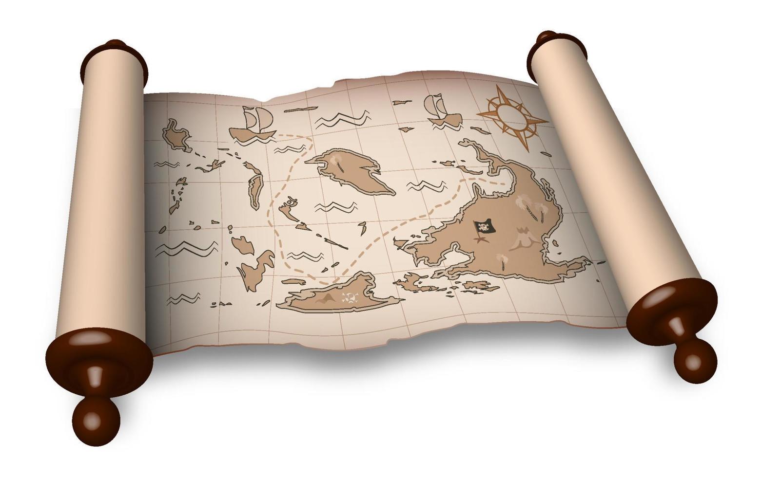 Rolo de mapa antigo, mapa do tesouro antigo do pirata para o jogo