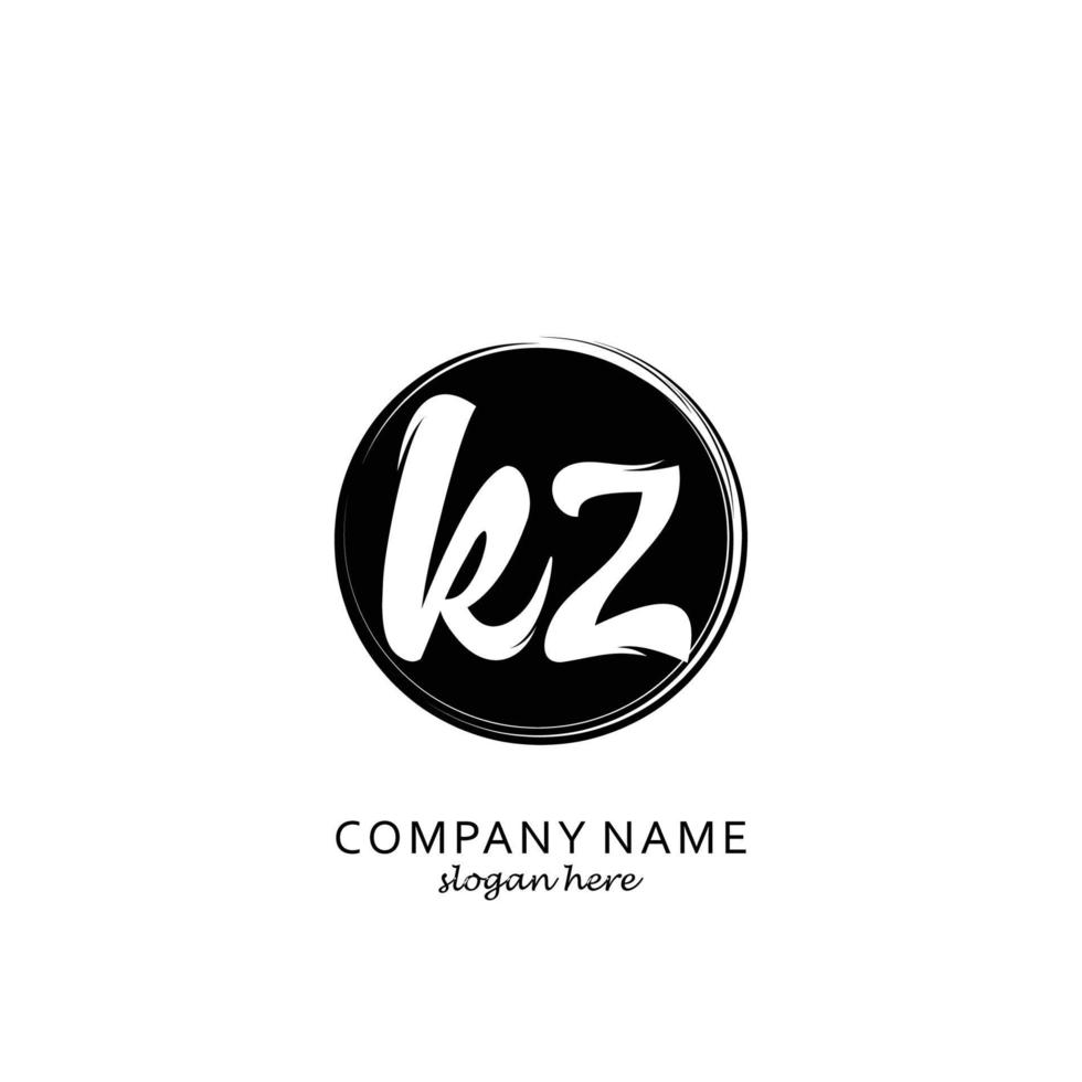 kz inicial com modelo de logotipo de pincel de círculo preto vetor