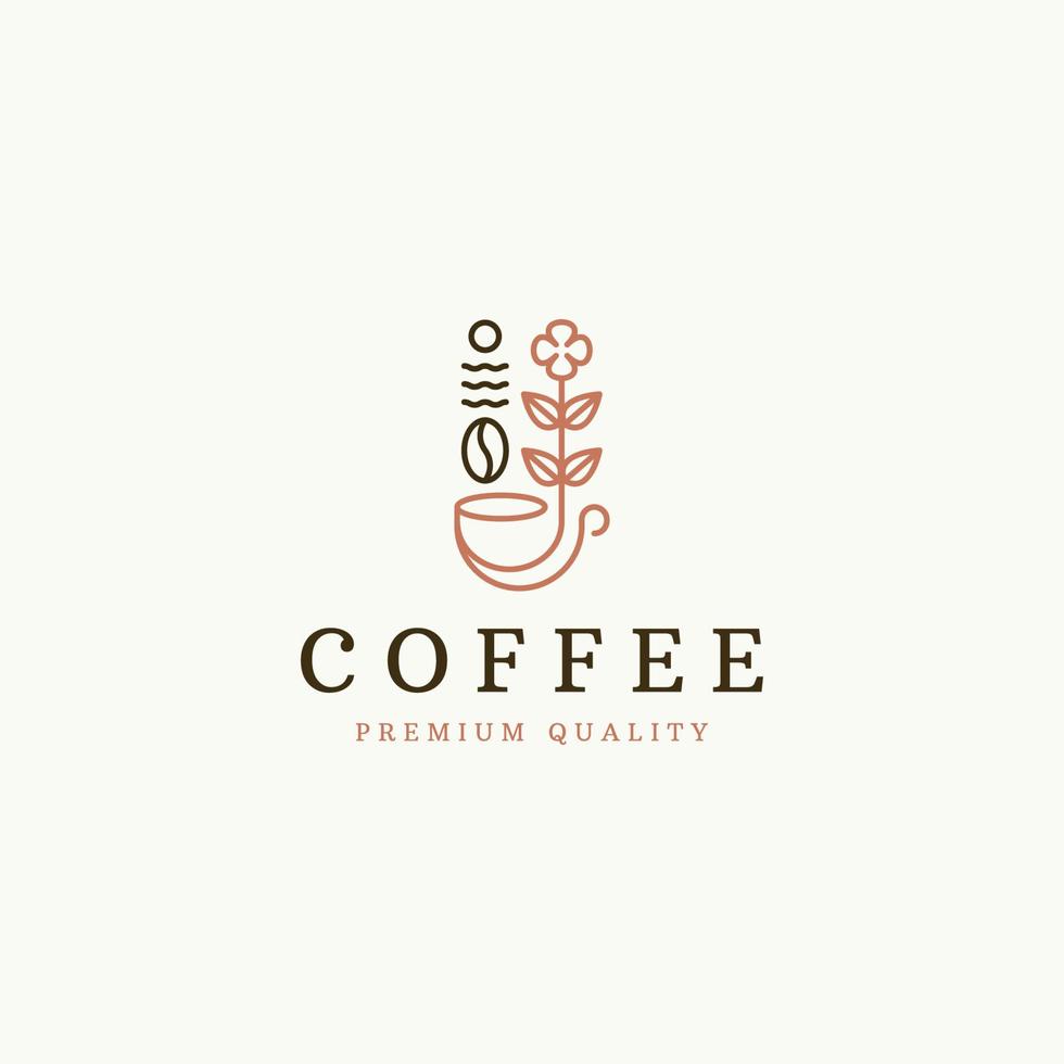 café com modelo de design de ícone de logotipo de estilo de linha vetor plana