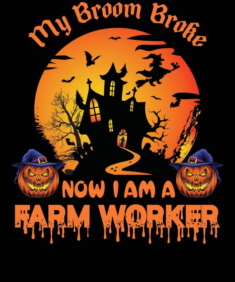 design de camiseta de trabalhador agrícola para o halloween vetor