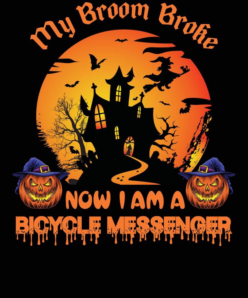 design de camiseta de mensageiro de bicicleta para o halloween vetor