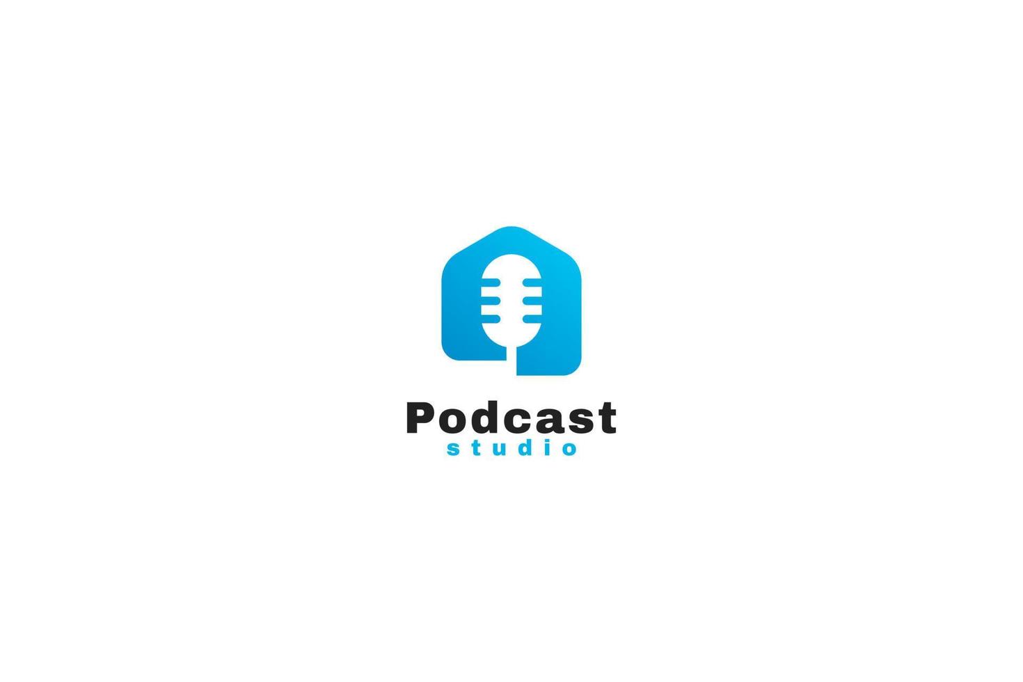 ideia de ilustração vetorial de design de logotipo de podcast de voz de casa plana vetor