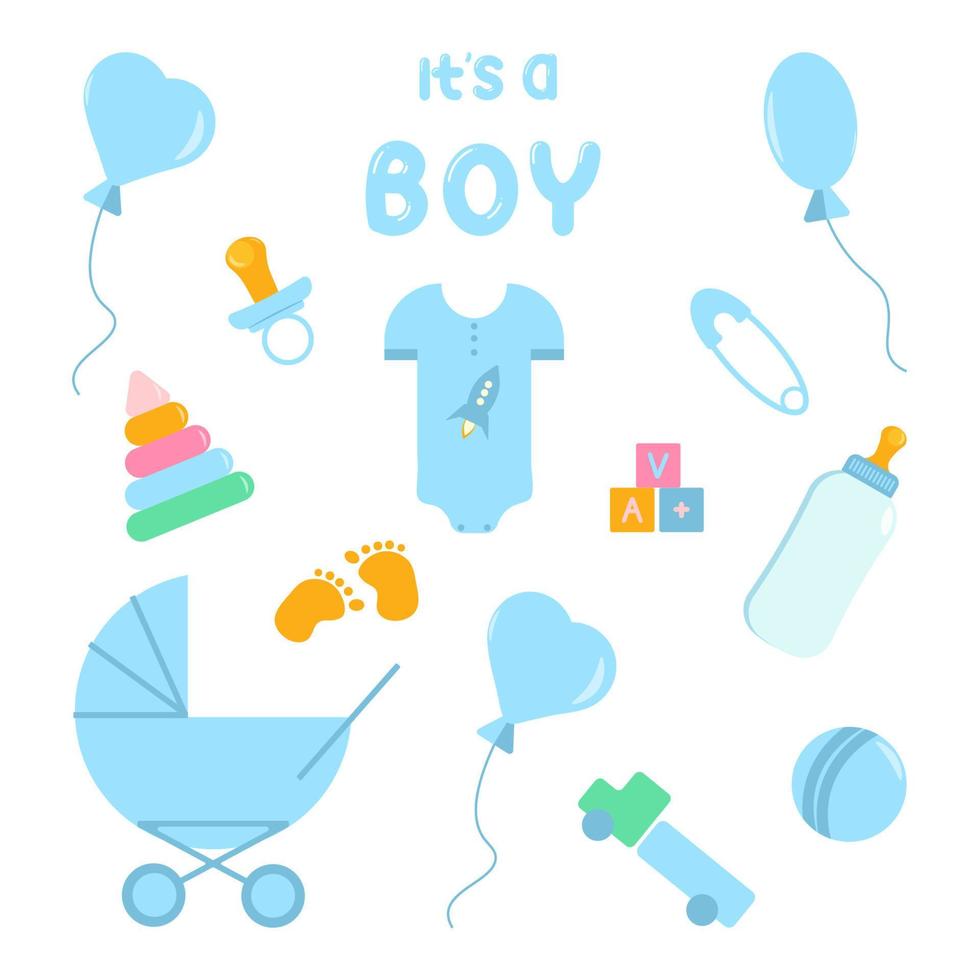 elementos de design e decoração do bebê menino vetor
