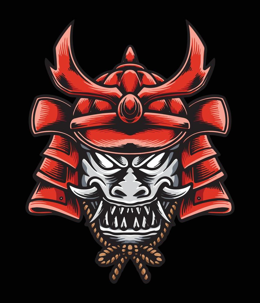 ilustração de logotipo de máscara oni japonesa assustadora vetor