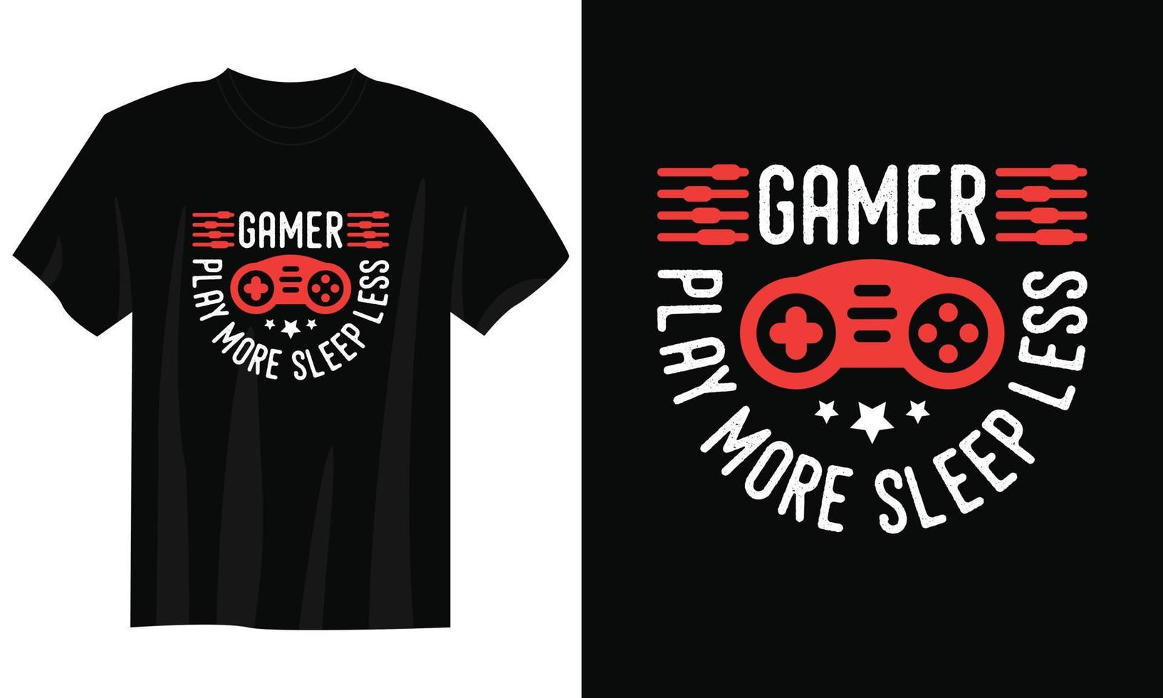 Jogue mais sono menos design de camiseta de jogo, design de camiseta de gamer gamer, design de camiseta de jogo vintage, design de camiseta de jogo de tipografia, design de camiseta de gamer retro gamer vetor