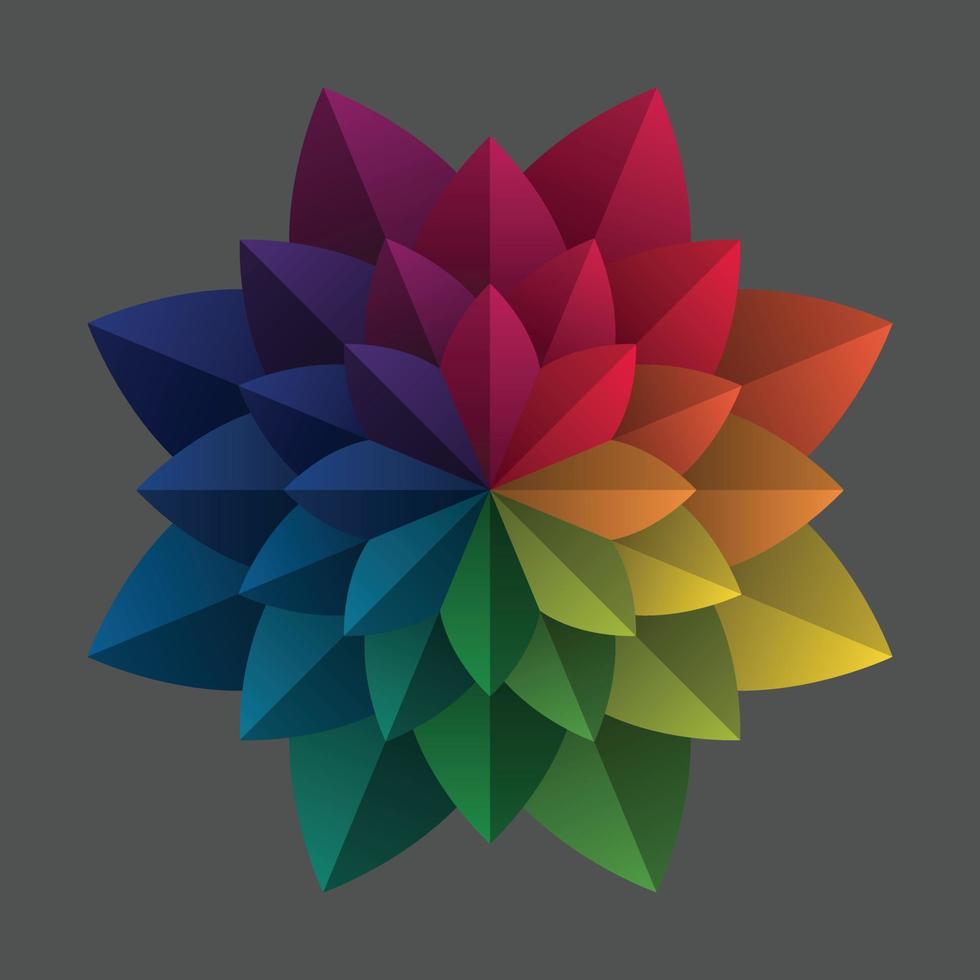 padrão de mandala colorida de flor de oito pétalas de arco-íris vetor